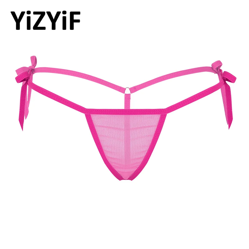 

Women Micro Panties Underwear Low Rise Tie-Side T-Back Mesh See Through Bikini Briefs Panties Mini G-String Thong Underpants