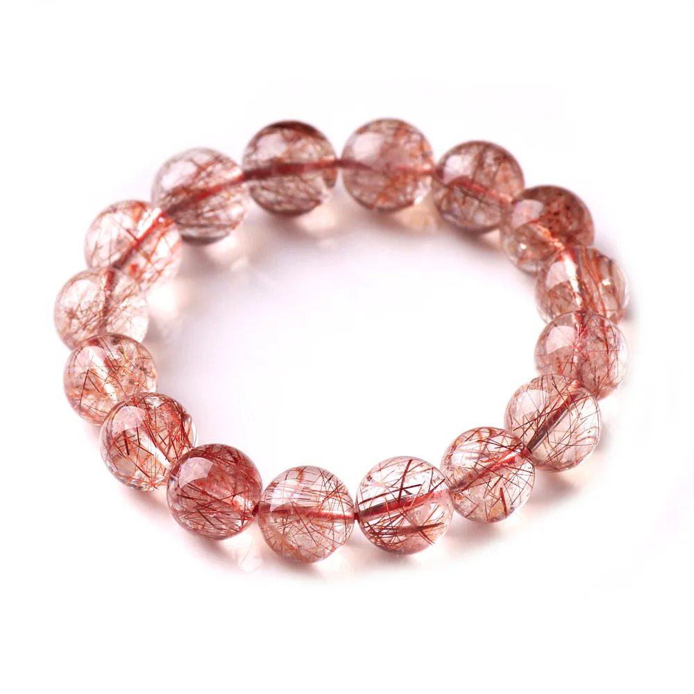 Natural Red Rutilated Bracelet Jewelry Woman Man Clear Round Beads Stone Stretch AAAAA 7mm 8mm 9mm 10mm12mm 14mm