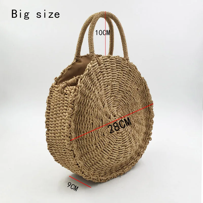 Handmade Rattan Weave Round Straw Bag Women\'s Handbag Bohemia Summer Beach Bag Knitted Shoulder Crossbody Bags Female Tote