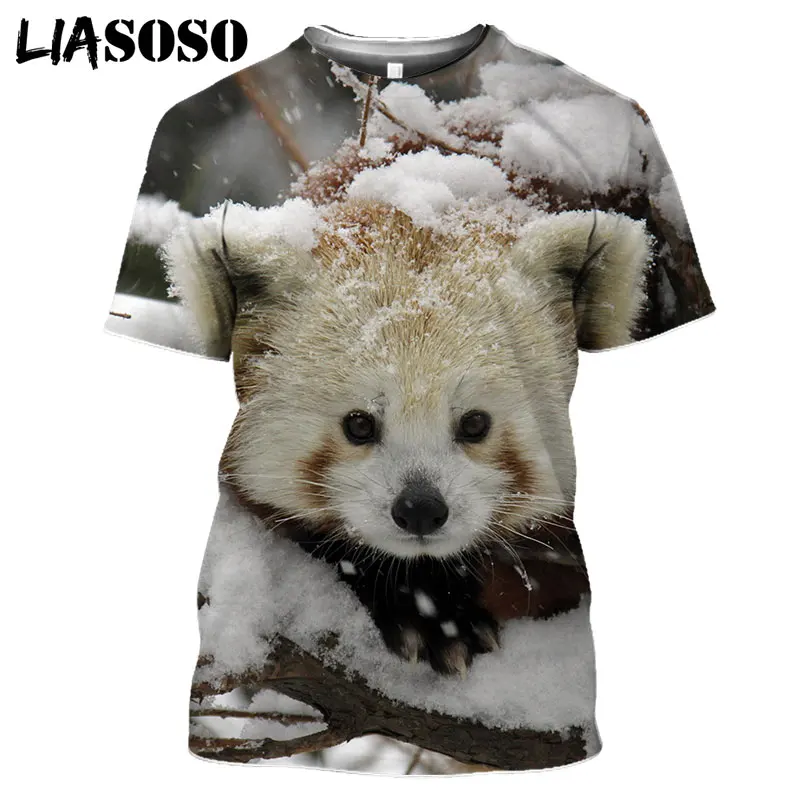 LIASOSO 3D Print Cute Red Panda Bear Animals Tshirt Women Men's Casual Hip Hop Pullover Harajuku Short Sleeve T-shirt Tee Tops