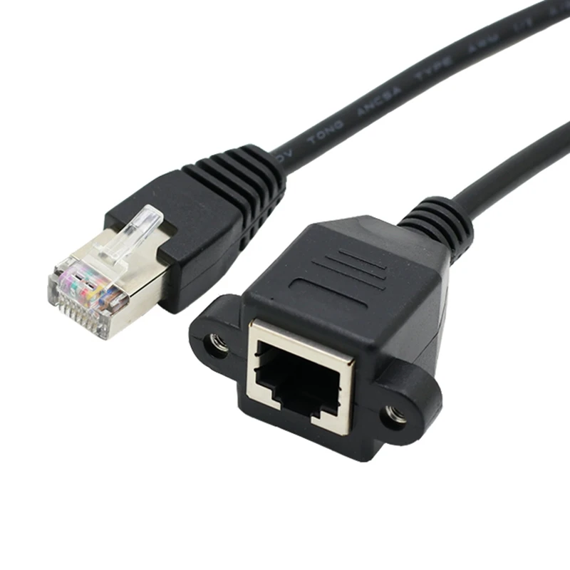 RJ45 Male-To-Female Network Extension Cable Ethernet Industrial Chassis dengan Mounting Screw Hole untuk CAT 5 Computer, Router