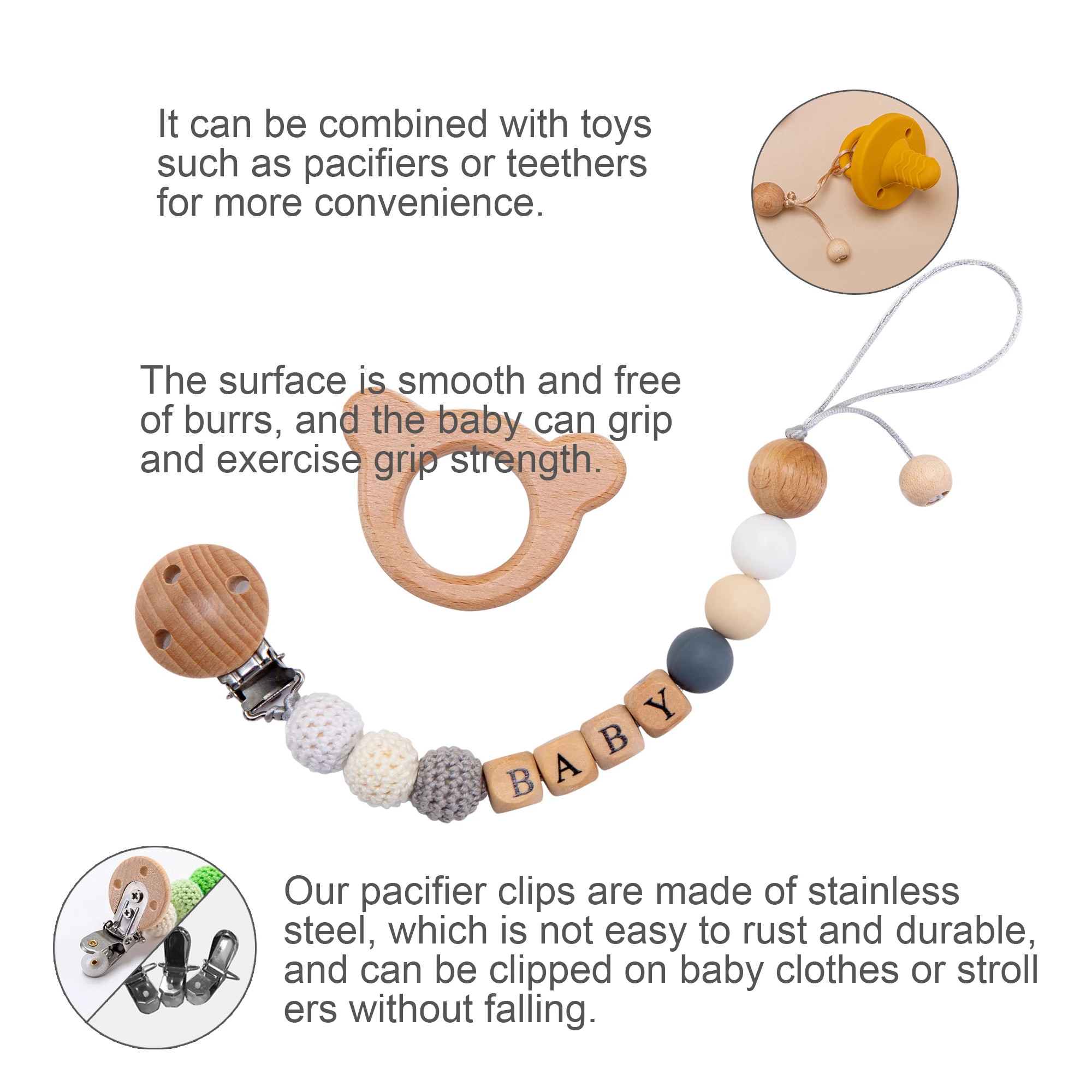 5pcs Baby Pacifier Chain Personalize Name Pacifier Clip Cartoon Dummy Chain Holder Cute Soother Chain Baby Teething Baby Chew