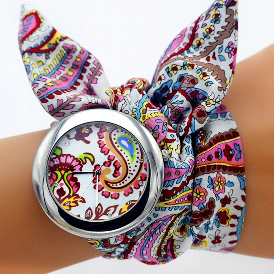 Shsby New Ethnic  Floral Chiffon Sweet Girls Watch Flower Cloth Watches Women Dress Watches Fashion Quartz  Female Ladies Gift