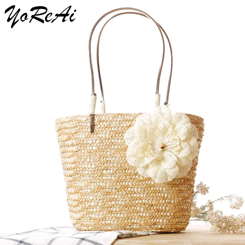 YoReAi Women Handbag Summer Beach Bag Rattan Woven Handmade Knitted Straw Large Capacity Totes Women Shoulder Bags Bohemia New