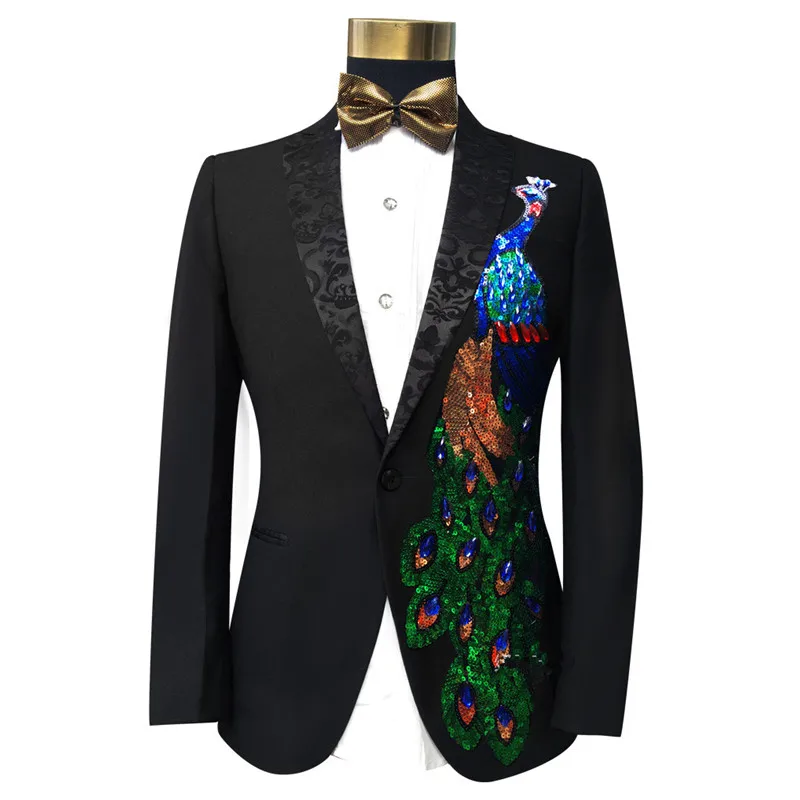 Men's Formal Blazers Costumes Sparkly Crystals Sequins Suits Prom Banquet Male Compere Stage Performance Clothes Master Costumes