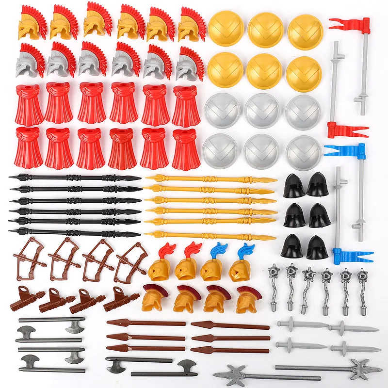 

98pcs Medieval military building block Roman soldier weapon Knight helmet shield small particle building block accessories toy