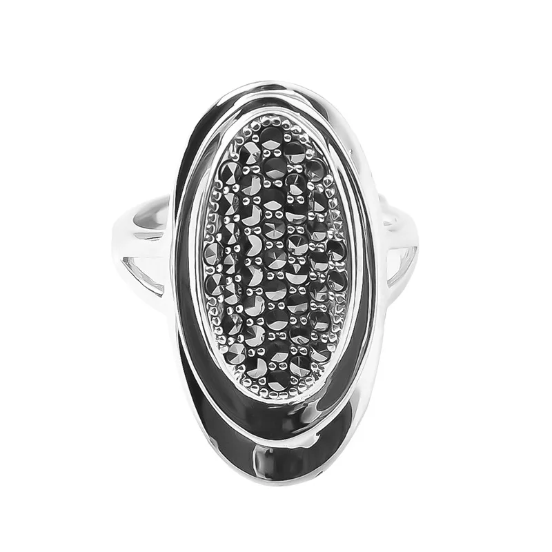 LIVVY Silver Color New Fashion Vintage Creative Geometric Oval Zircon Rings for Women Party Jewelry Birthday Gifts