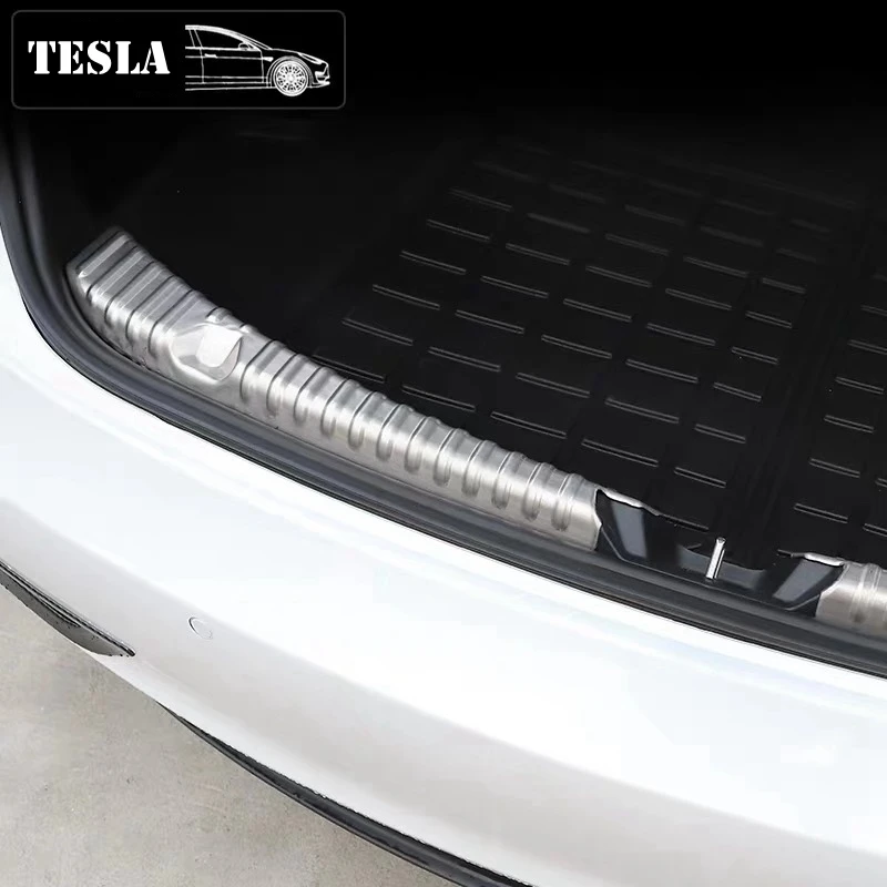 For Tesla Model 3 2017 2018 2019 Car Rearguards Stainless Steel Rear Bumper Trunk Fender Sill Plate Protector Guard Covers