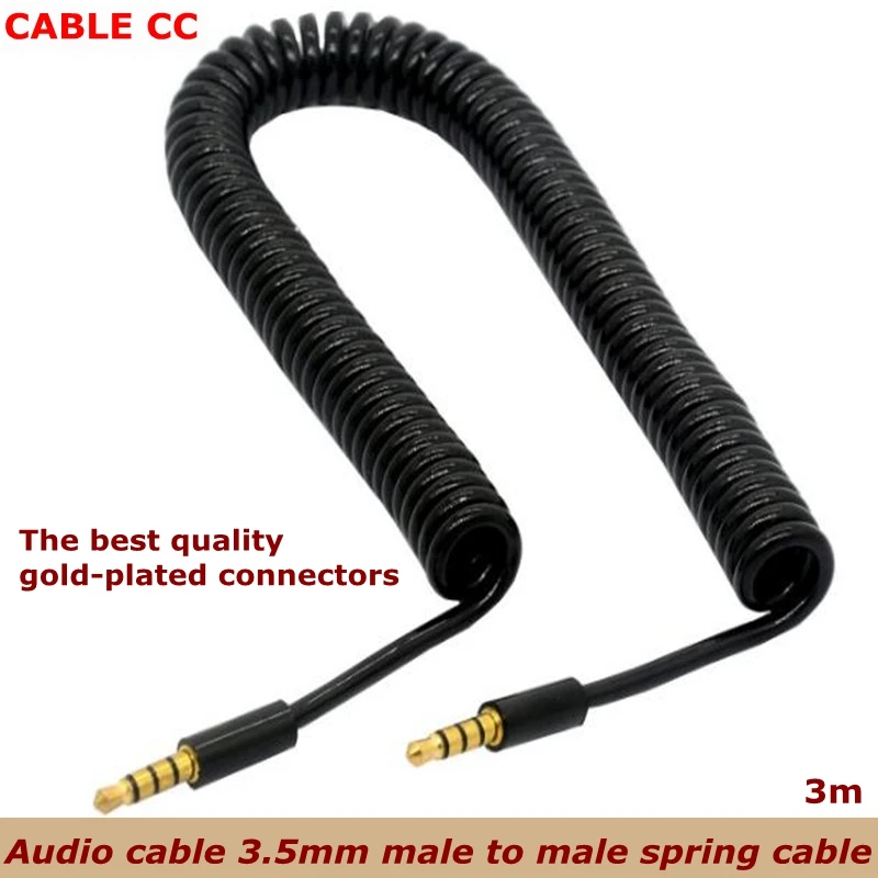 Gold-plated 4-stage spring telescopic audio male to male spiral car AUX audio cable DC3.5 male to male 3 meters for mobile compu