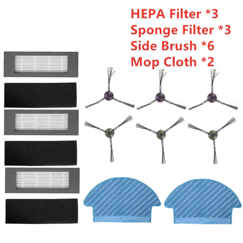 Robot Hút Bụi HEPA Lọc Bàn Chải Cạnh Bên Chính Chổi Cây Lau Nhà Vải Cho Ecovacs Deebot OZMO 902 Máy Bụi Phần Phụ Kiện