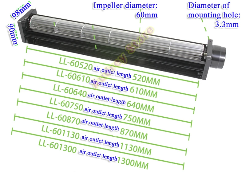 Imagem -02 - tipo Transversal do Cilindro do Fluxo de Dc12v 24v Ll60 mm Ventilador de ar Longo Super