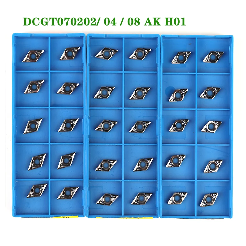 10pcs DCGT070204 DCGT070208 DCGT11T304 AK H01 Carbide Turning Inserts CNC Lathe Cutting Tools DCGT Blade for Aluminum Copper