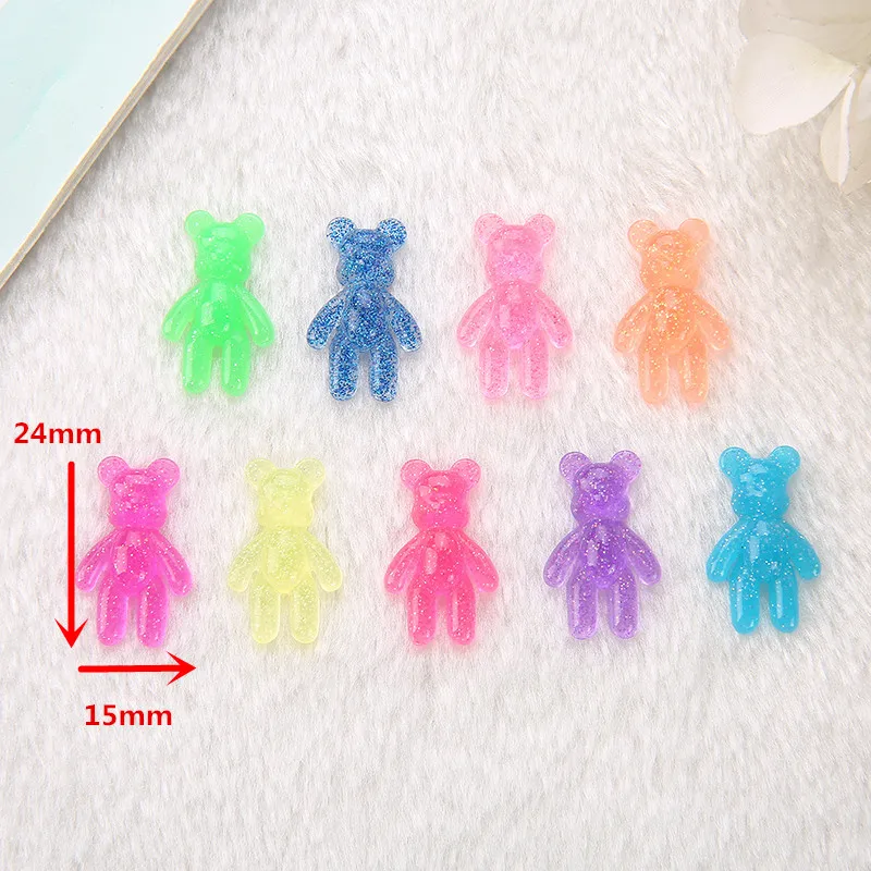 20Pcs 15*24MM  Mini Violent Bear  Charms Glitter Flatback Resin Craft Jewlery Findings For  Necklace Pendant Keychain Diy Making