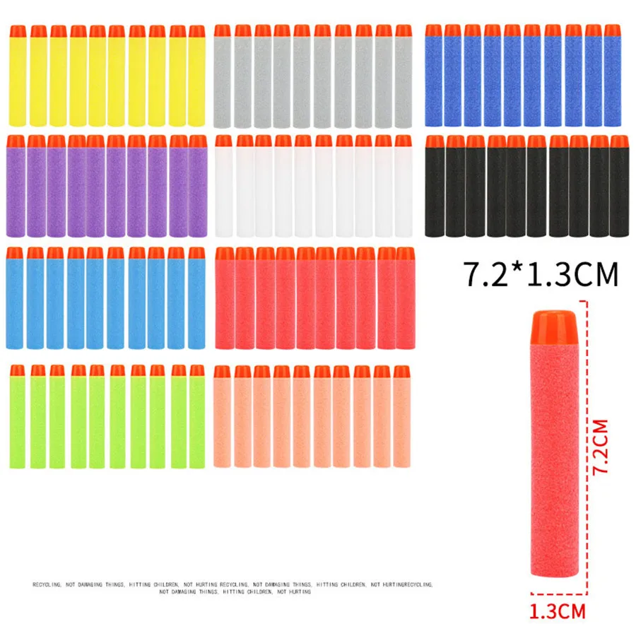 Multicolor Soft Bullet para Nerf Série Blasters Gun, Hole Head Hollow, Recarga Dardos, Acessórios de Arma, Brinquedos para Meninos, Presentes de Natal, 7,2 cm