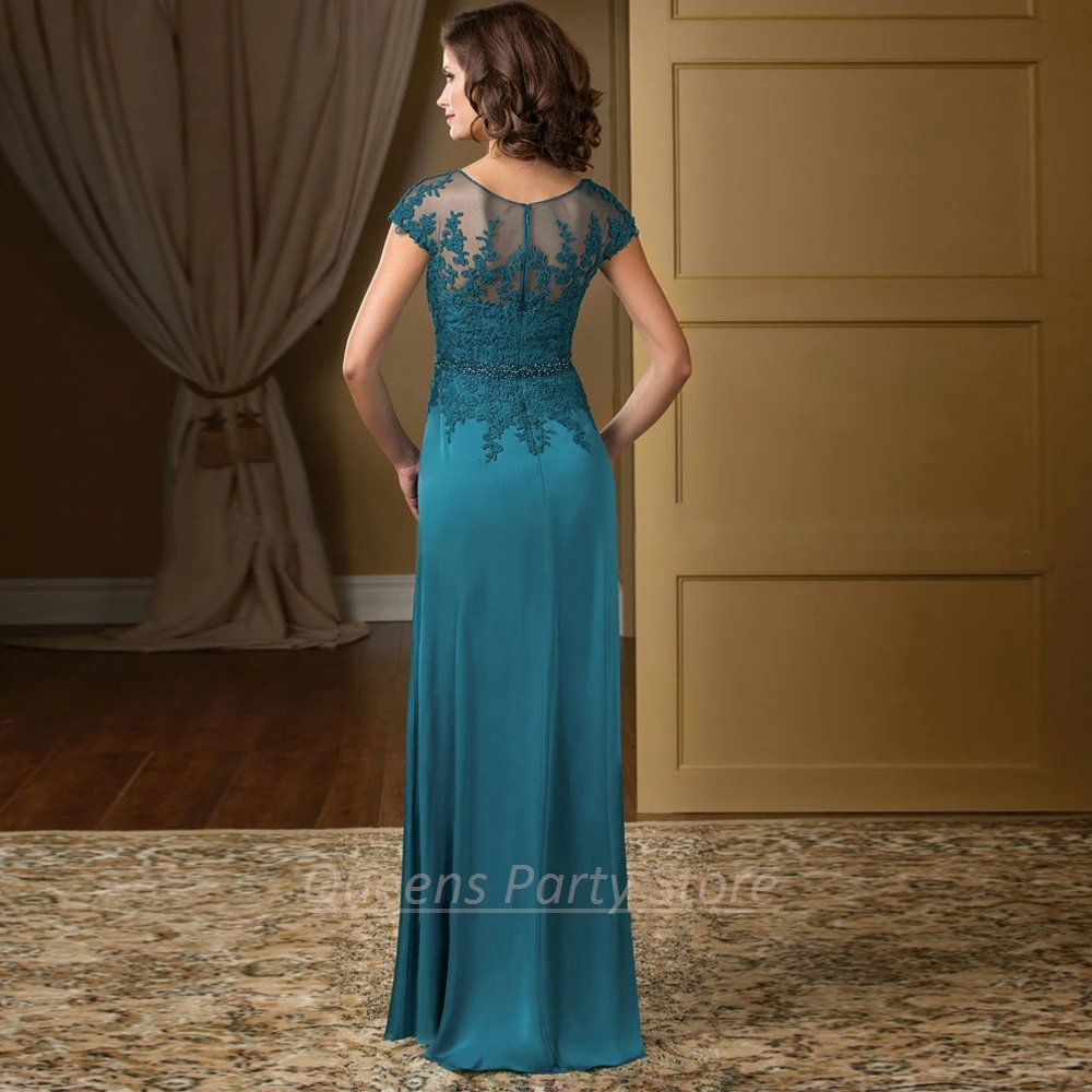 Turquoise Mother Of The Bride Dresses Elegant V Neck Chiffon Plus Size Lace  Wedding Evening Gowns