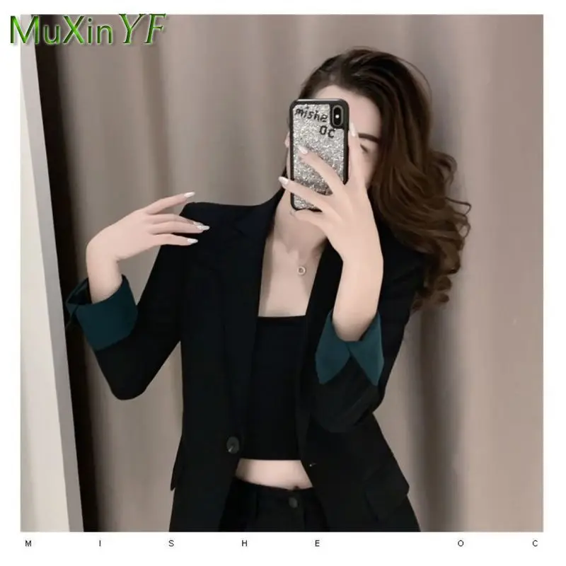 Women's black suit jacket 2024 spring autumn new casual Blazers Coat Korean fashion elegant slim Top Female Clothing