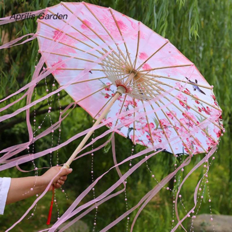 Ipek kumaş cosplay şemsiye kadın kostüm fotoğrafçılık 76CM/82CM sahne püsküllü ipliği çin japonya yağ kağıt şemsiye şemsiye