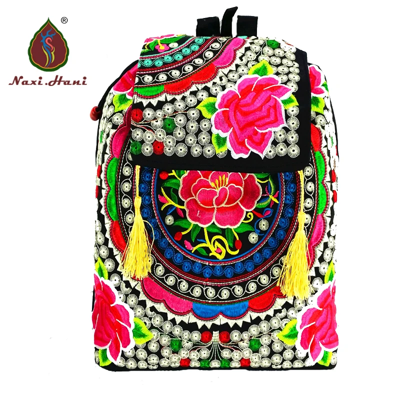 

Fashion women's backpack Summer canvas backpack Embroidered tassel school backpack girl Vintage women's shoulder bags