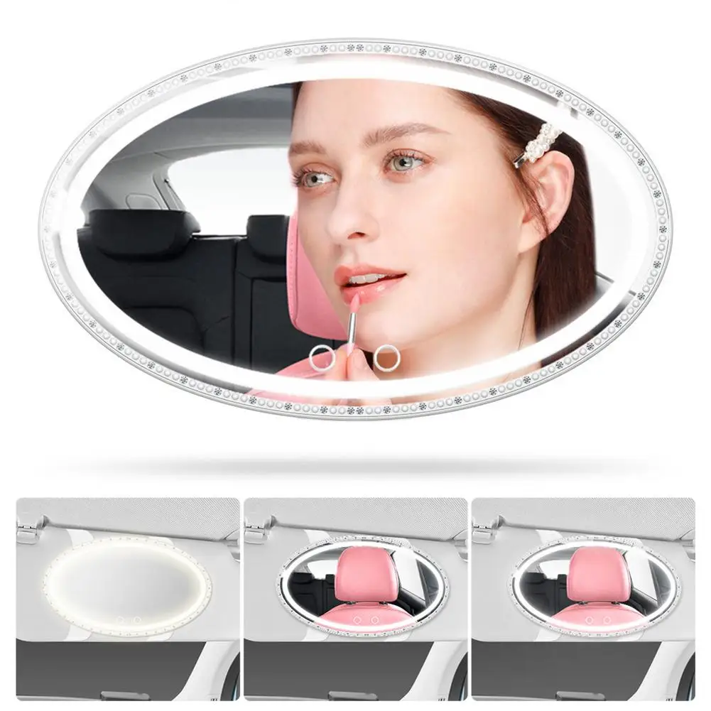 New Product Car Sun Visor Mirror Type-C 1200 Ah Battery Makeup Baby Car Mirror Silver-plated Glass Rear View Mirror W/LED Light