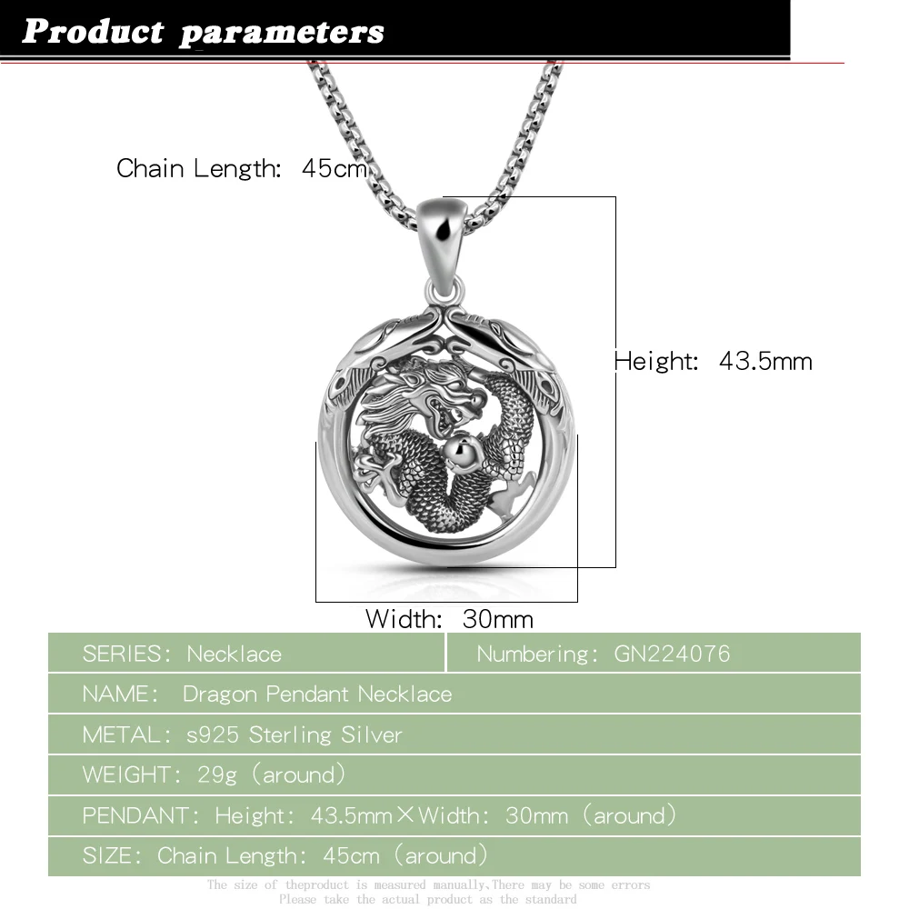 Vintage Original 925 Sterling Silver Necklace Men\'s Personality Dragon Pendant Box Chain 45-70CM Charm Jewelry Christmas Gift