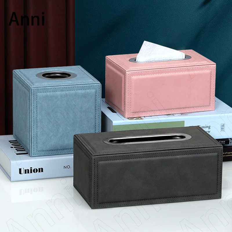 

Creative Solid Color Leather Tissue Boxes European Modern Living Room Coffee Table Desktop Pumping Paper Storage Box Home Decor