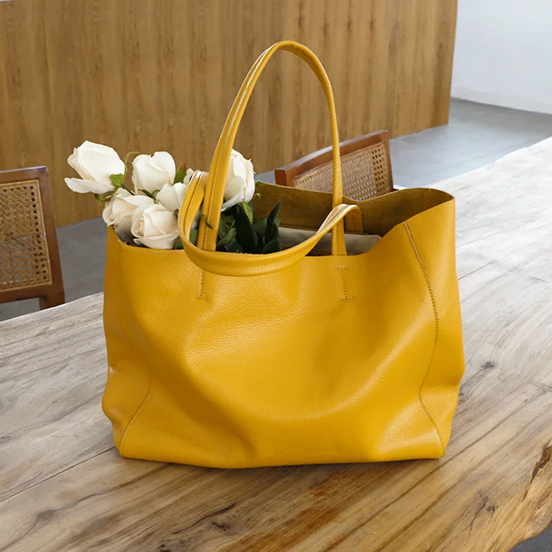 Women Luxury Bag Casual Tote Female Fashion Summer Beach Handbag Lady Popular Soft Cowhide Genuine Leather Shoulder Shopping Bag