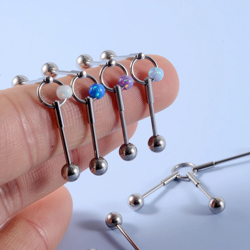 1PC Surgical Steel Opal Industrial Barbell Ring Earrings Opal Helix Straight Barbell Ear Cartilage Tragus Helix Piercing Jewelry