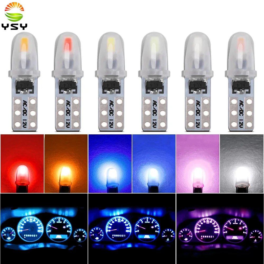 

YSY 500pcs T5 LED Auto Car Led Bulbs No Polarity Dashboard Lamp 2-3014 SMD Door License Plate Light White Red Green 12V DC