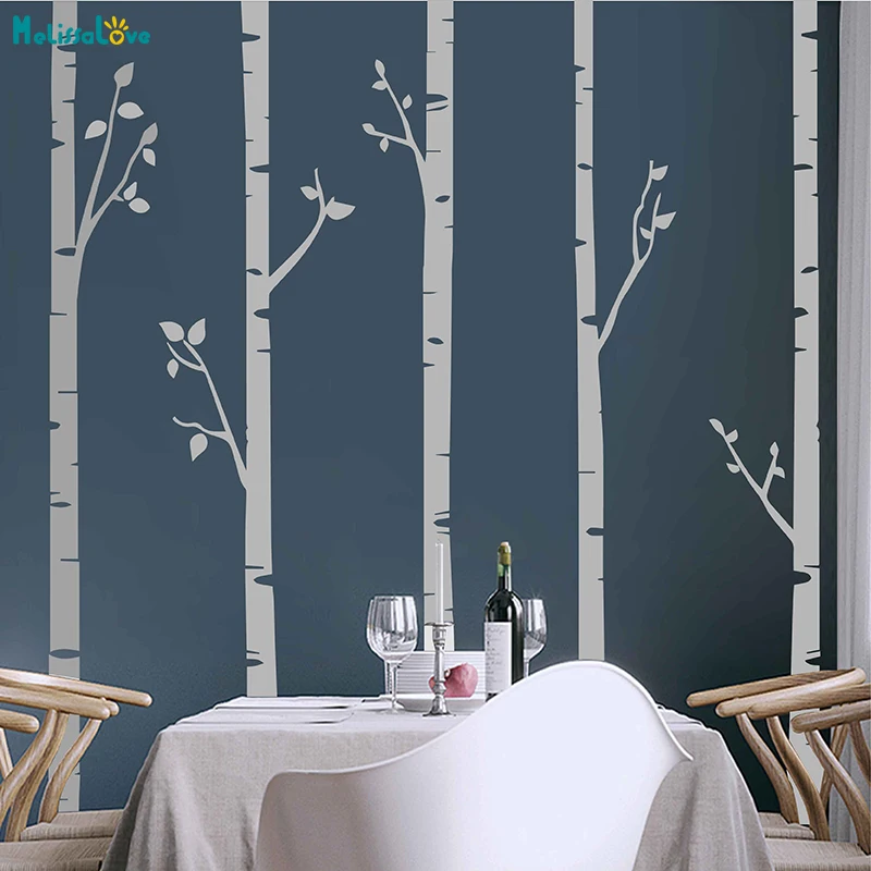 244cm tall Unique 5 Birch Trees With Branches Huge Size Wall Stickers for Kids Room Nursery Baby Wall Decals Customize Color 641