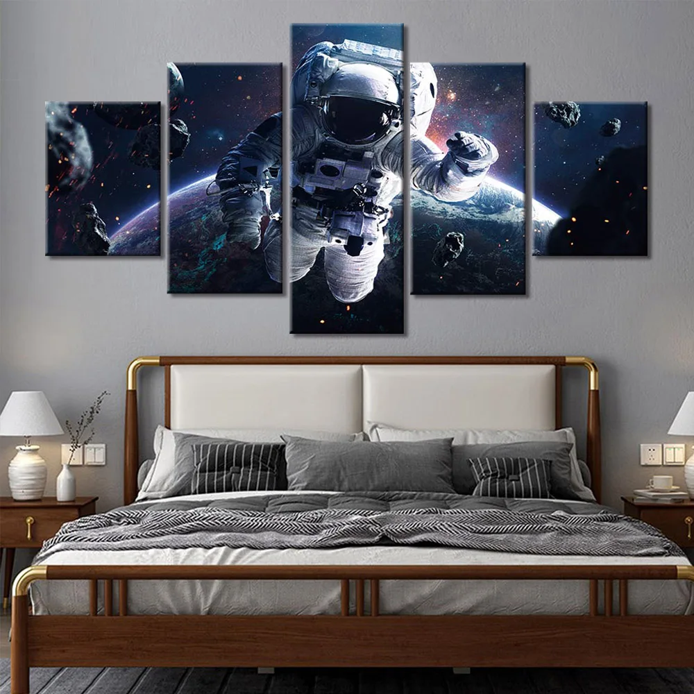 HD Print Painting Modular Pictures 5 Piece Space Astronaut Wall Art Poster Modern Home Decoration Canvas