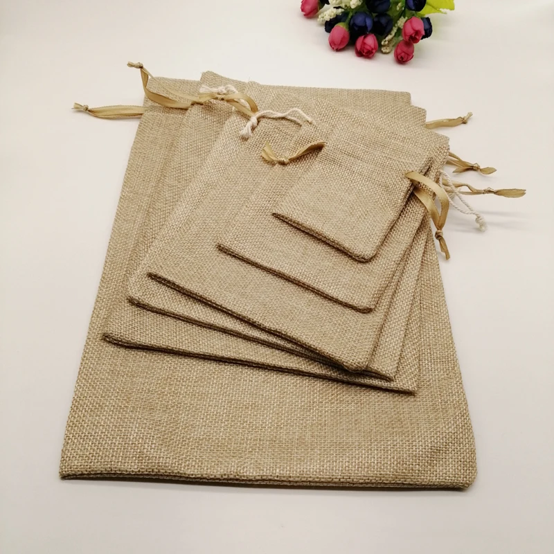 10pcs Fabric Jute Bags Gift Packaging Bag Gift Bag Drawstring Cotton Bag for Christmas Party Wedding Jewelry Pouch Diy Handmade