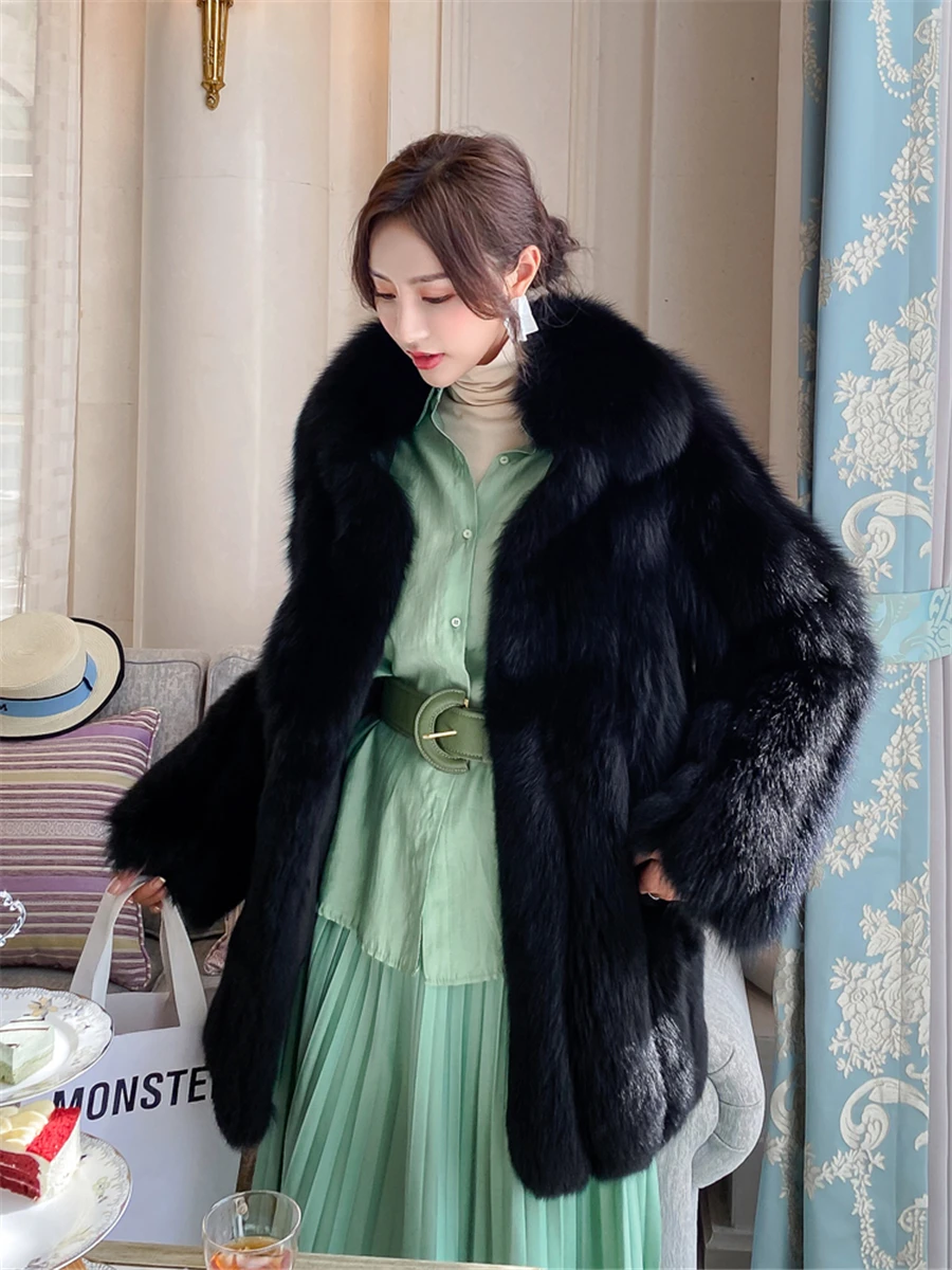 Natural Fox Fur Coat Women Real Fur Jacket Plus Size Luxury Plush Full Sleeves Winter Natural Fox Coat For Girls