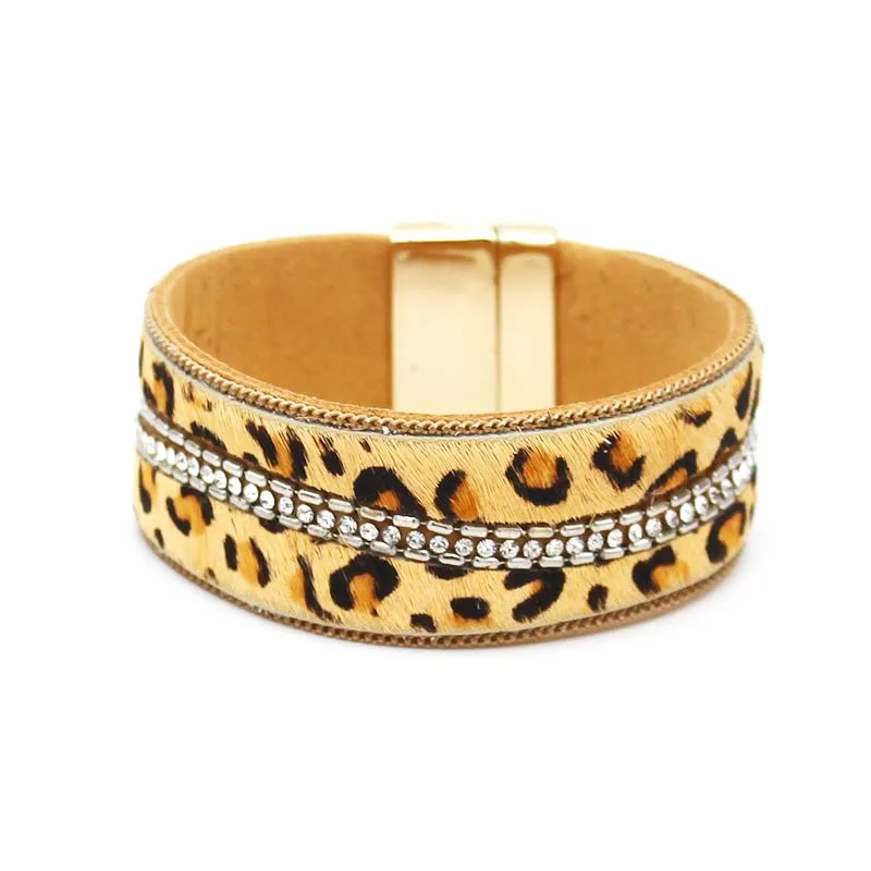 TOTABC Leopard Leather Bracelets for Women Fashion Bracelets & Bangles Elegant Wide Wrap Bracelet Female Jewelry