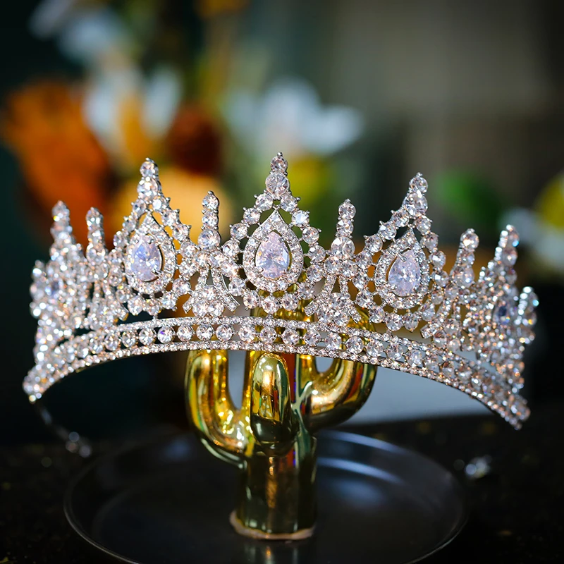 Luxury Cubic Zirconia Crown Crystal Bridal Tiaras Crowns Queen Princess Rhinestone Pageant Diadem Headband Wedding Hair Jewelry