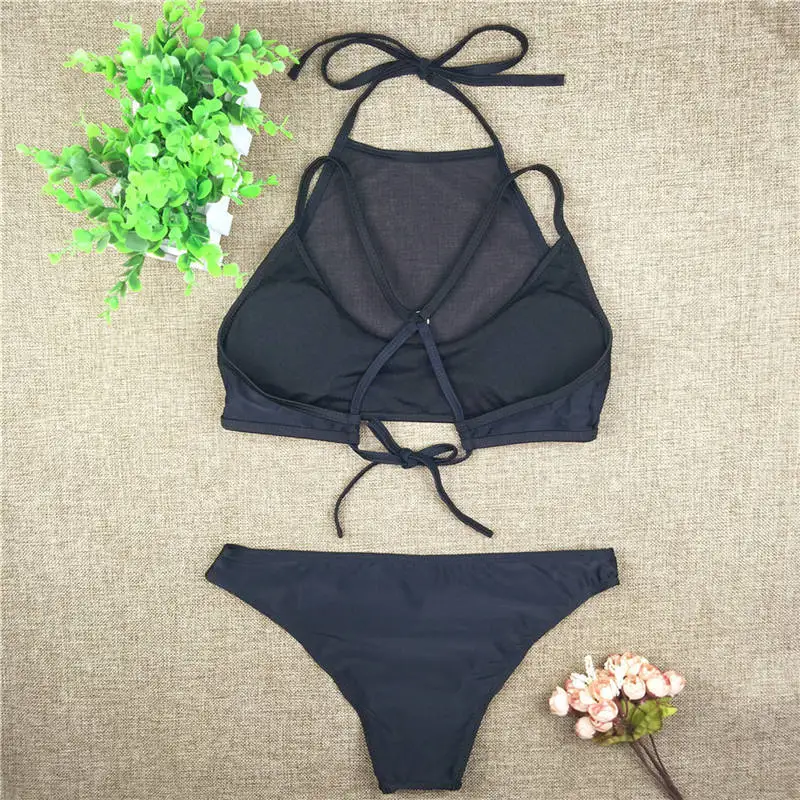 Mesh Bikini Black Swimwear Women Low Waist Swimsuit Female Sexy Bathing Suits Bikini High Neck Swimming Costumes Plavky Biquini