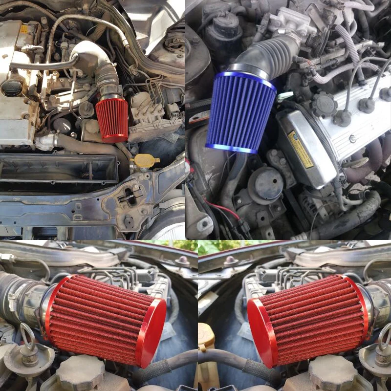 Universal Air Filter 3 inch Cold Air Intake Supercharger 76mm Intake Hose Kit Car Accessories blue green red black carbon