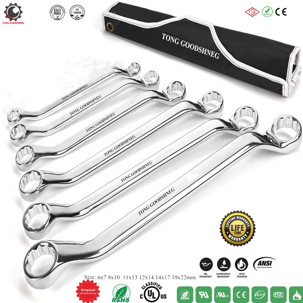 50-Degree Offset Box Wrench Set,12 Point CR-V,Combination Wrenches Hand Tools Open-End Wrenches Adjustable Wrenches 11 Size