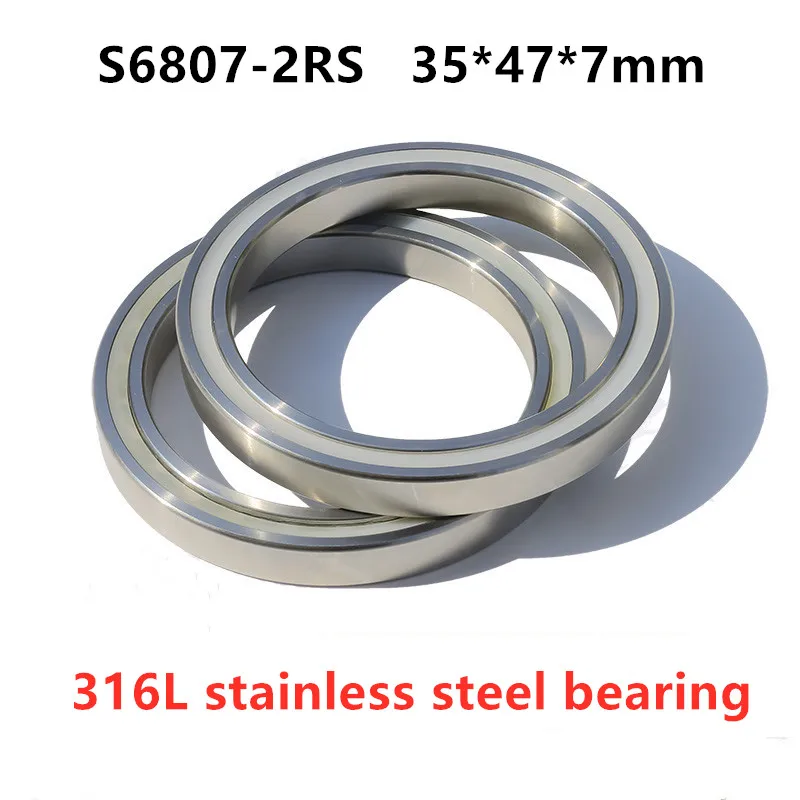 

10pcs 316L stainless steel deep groove ball bearing S6807-2RS 35*47*7mm waterproof anti-corrosion bearings S6807RS 35x47x7 mm