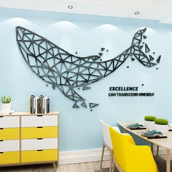 Sea Whale Acrylic 3D Wall Stickers for Kids Room, Living Room, Bedroom Mirror, Home Decoration Stickers, Lines Splicing