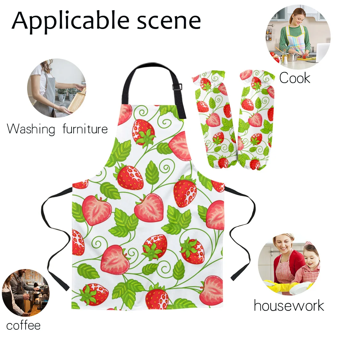 Strawberry Plant Fruit Apron Kitchen Household Cleaning Pinafore Home Cooking Apron Kitchen Aprons for Woman