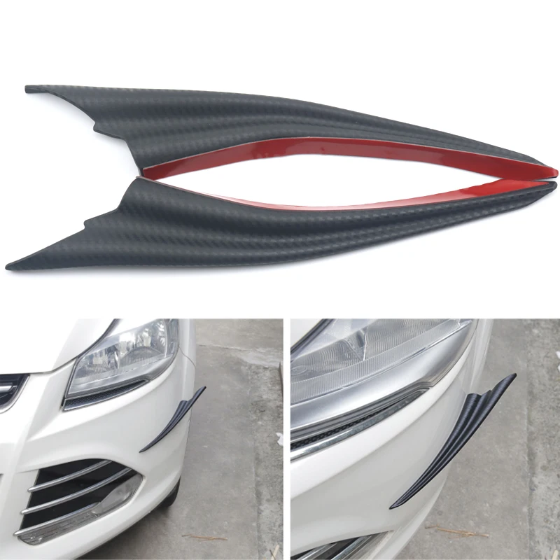 

2pcs Universal Black Carbon Fiber Car and motorcycleStyling Accessories Front Bumper Lip Rubber Fin Splitter Spoiler Canard Vale