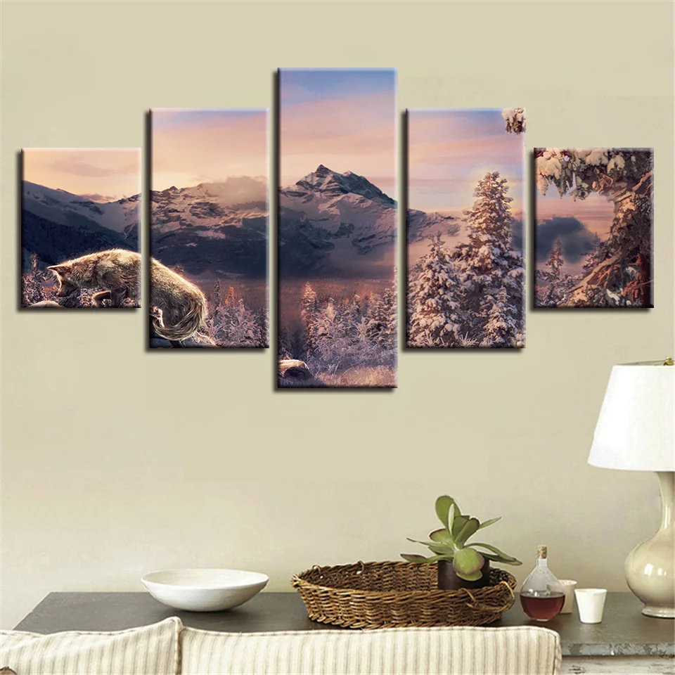 

5 Pieces Mountain Valley Prairie Wall Art Canvas Print Painting During Sunset Nature Scenery Poster Modular Pictures Home Decor