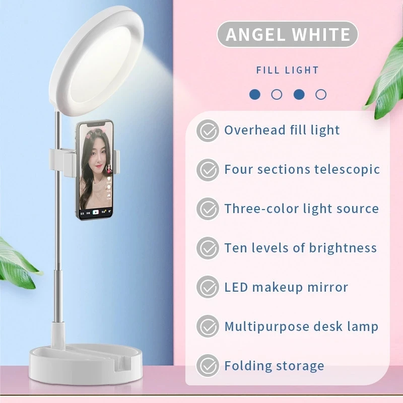 Anillo De Luz LED regulable para Selfie, lámpara De relleno para teléfono con trípode, anillo De Luz De escritorio para Video De maquillaje, Aro De Luz en vivo para TikTok