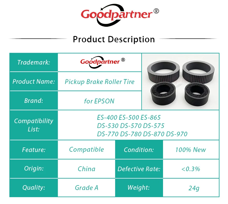 1X B12B819031 Roller Assembly Kit Tire for EPSON ES-400 ES-500 ES-865 DS-530 DS-570 DS-575 DS-770 DS-780 DS-870 DS-970 FF-680W