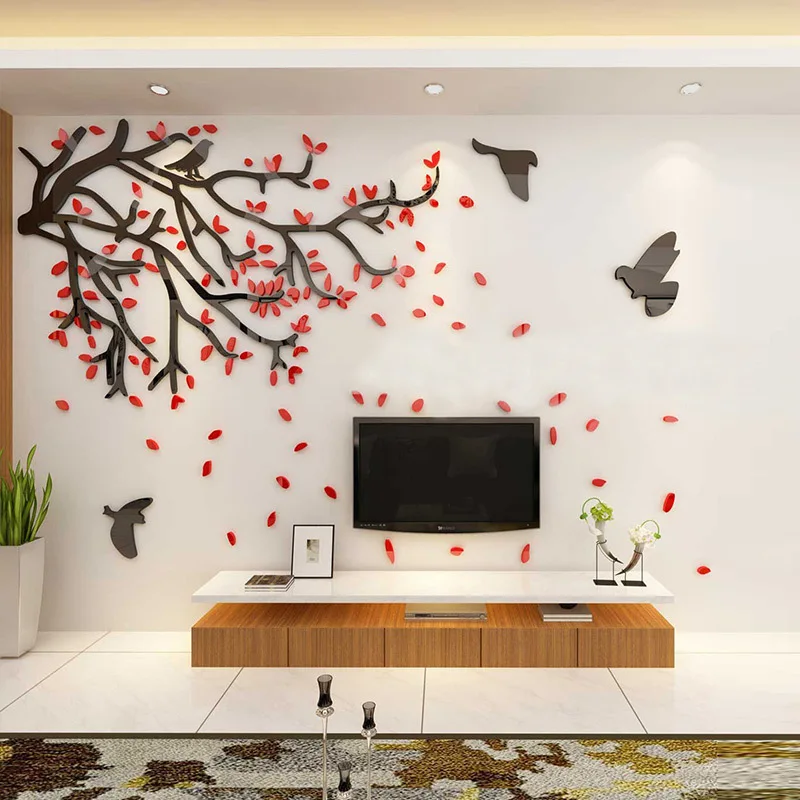 Green Tree Flyer Design Acrylic Wall Sticker 1pcs 3d Tv Sofa Background Decor Wall Stickers Rome Decoration Adesivo De Parede