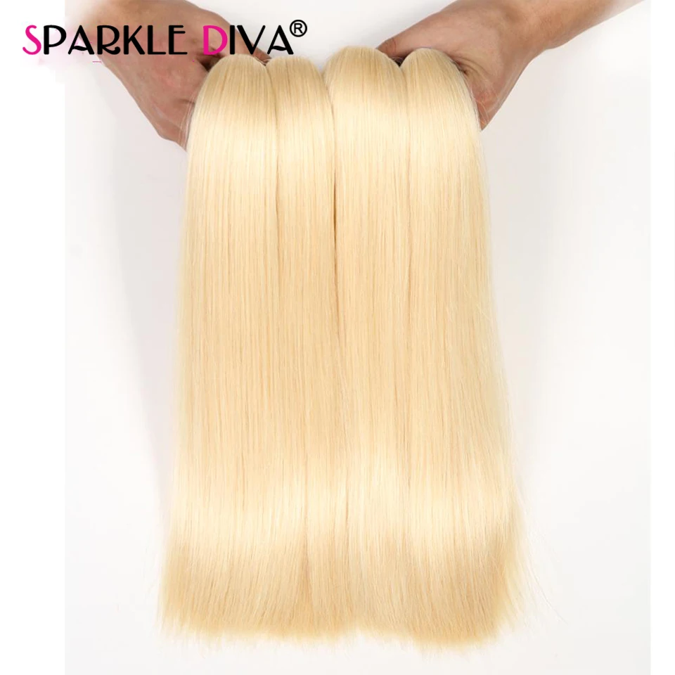 613 Blonde Straight Hair Bundles Peruvian Remy Human Hair 1/3/4 Extension Honey Blonde Bundles 8- 40 Inch