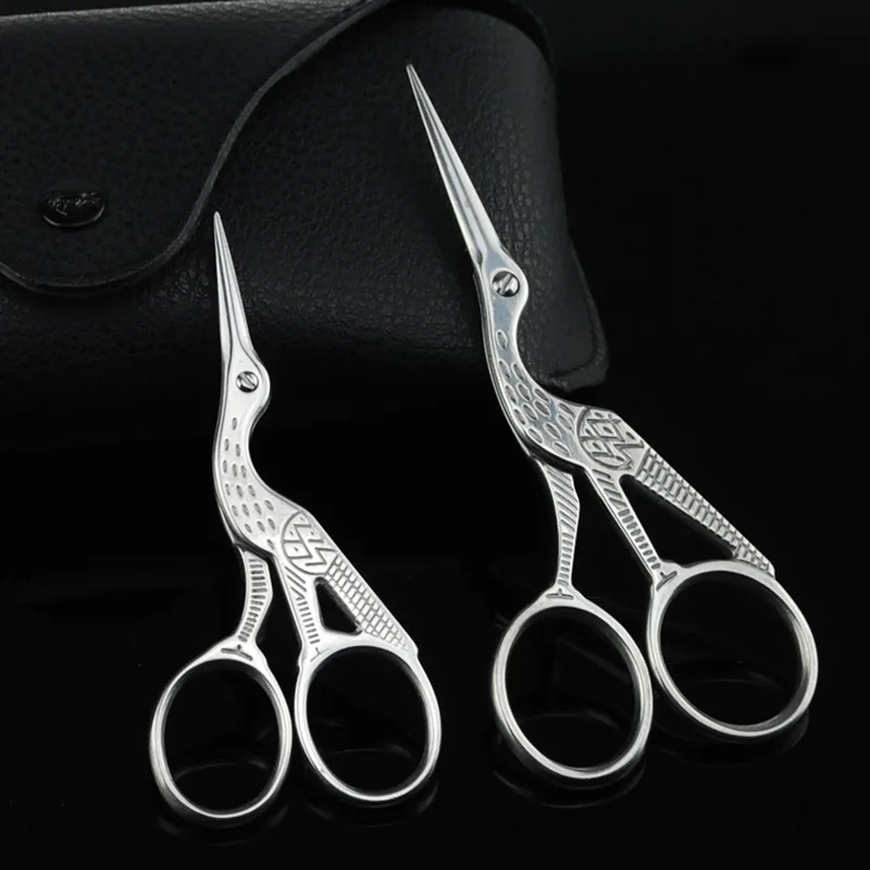 1PC Gold/Silver Scissors Vintage Retro Stainless Steel Crane Pattern Makeup Cosmetic Convenient Scissors Eyelash Extension Tool