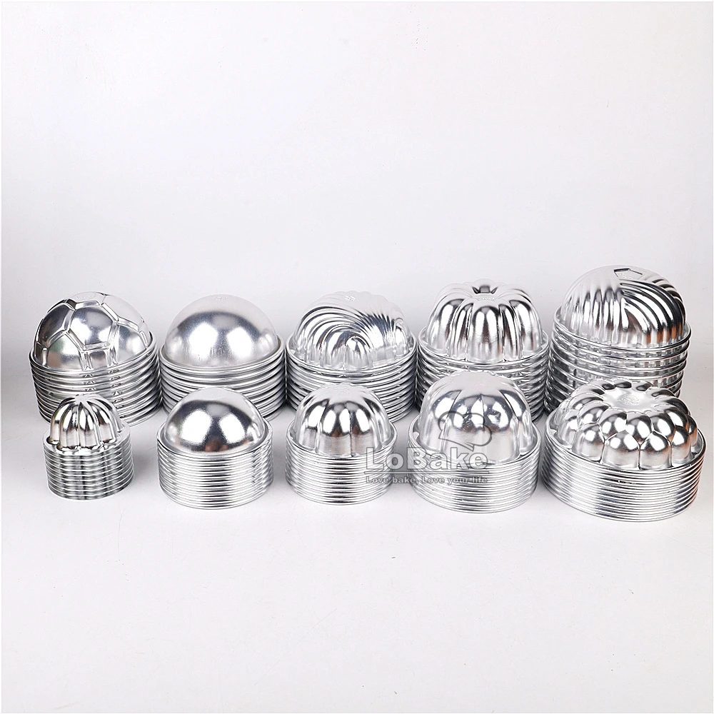 10pcs/lot Various shape Half Ball Pumpkin Grape Vollyball Shell Aluminium Tart Mould Jelly Pudding Cup Cupcake Mold Baking Tools