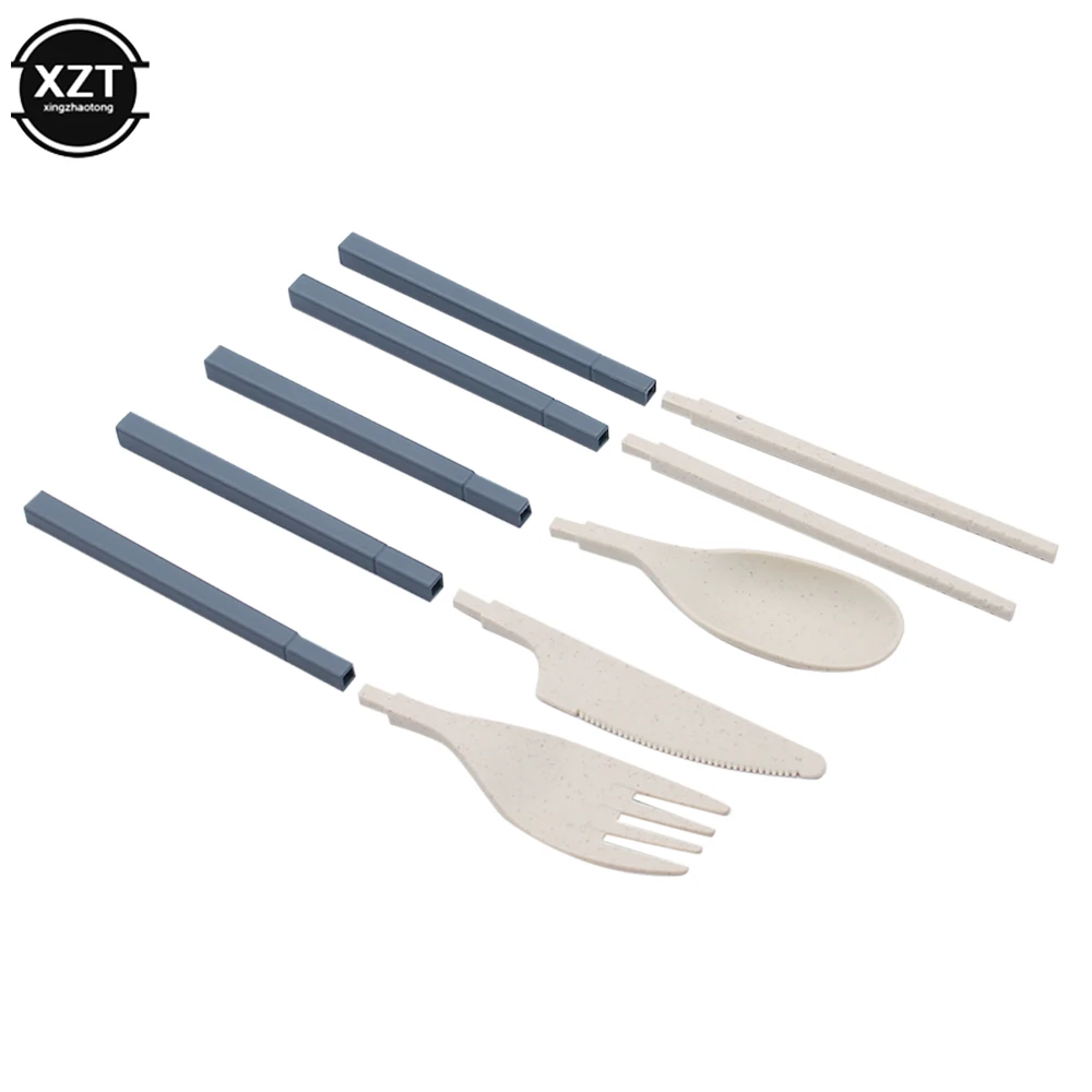 Wheat Straw Portable Spoon Fork Knife Chopsticks Cutlery Set With Box Foldable Removable For Outdoor Travel Picnic Tableware view 5