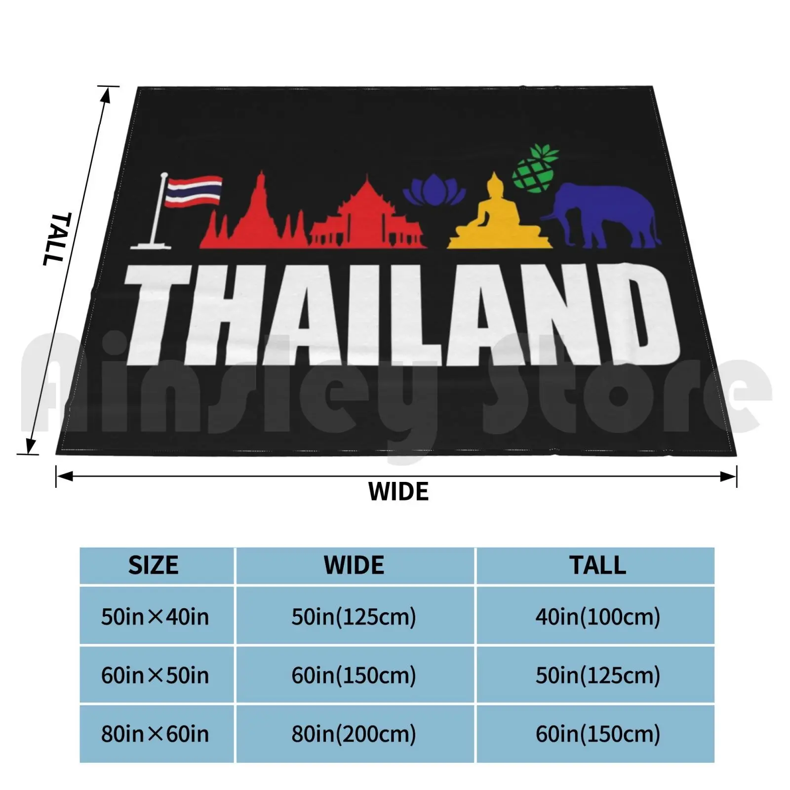 Thailand Icons Tourist Souvenir Funny Gift Idea Blanket For Sofa Bed Travel Thailand Bangkok Thai Asia Travel